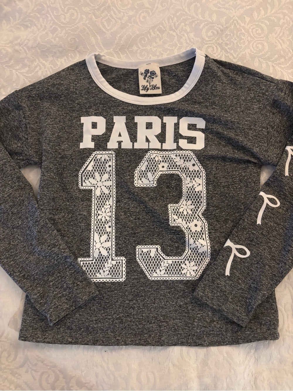 Lily Bleu Charcoal Gray Sweatshirt with White Trim
